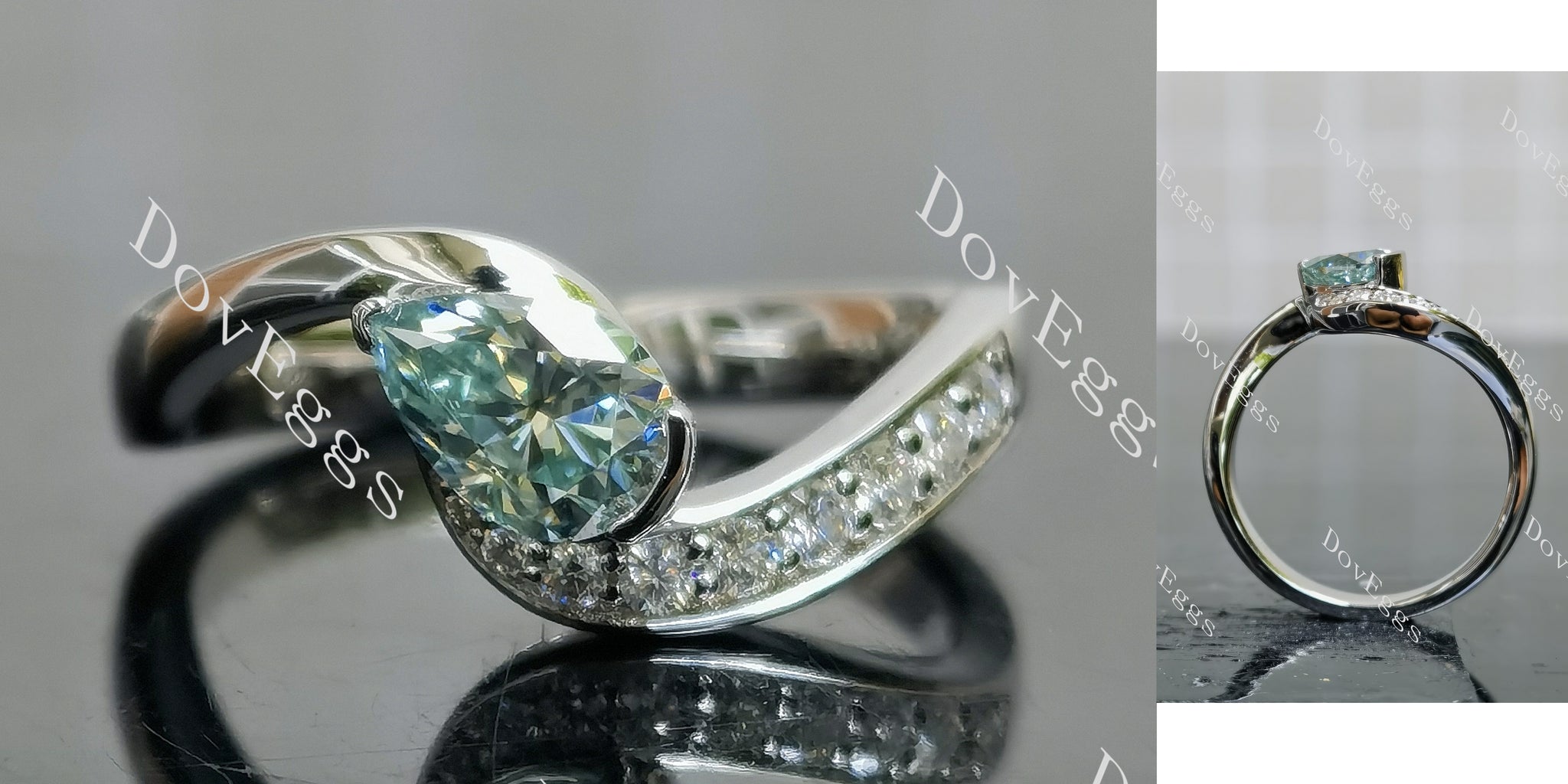 pear pave colored moissanite engagement ring