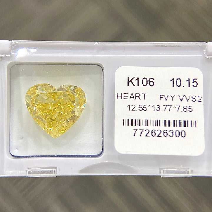 DovEggs 10.15ct heart fancy vivid yellow VVS2-LAB GROWN DIAMOND-K106