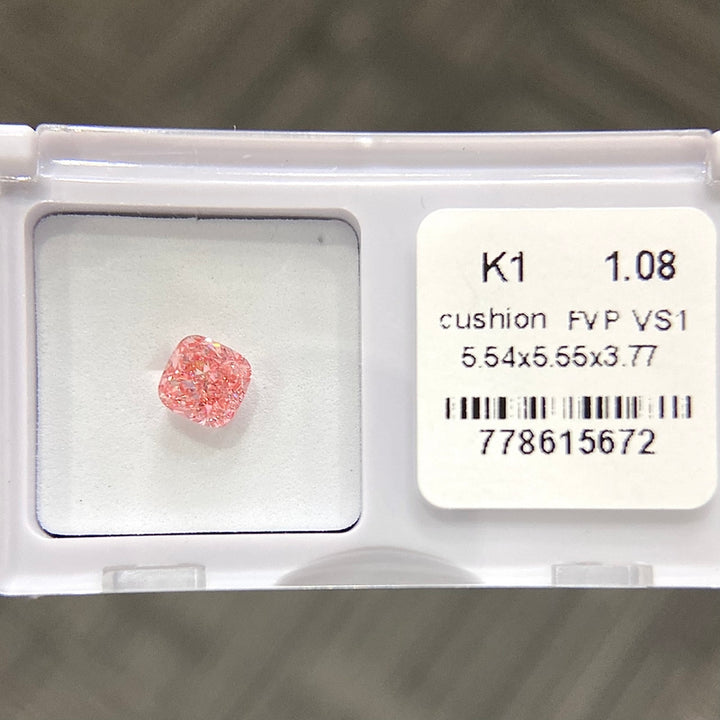 DovEggs 1.08ct cushion fancy vivid pink VS1-LAB GROWN DIAMOND-K1
