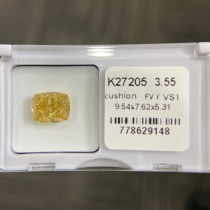 DovEggs 3.55ct cushion fancy vivid yellow VS1-LAB GROWN DIAMOND-K27205