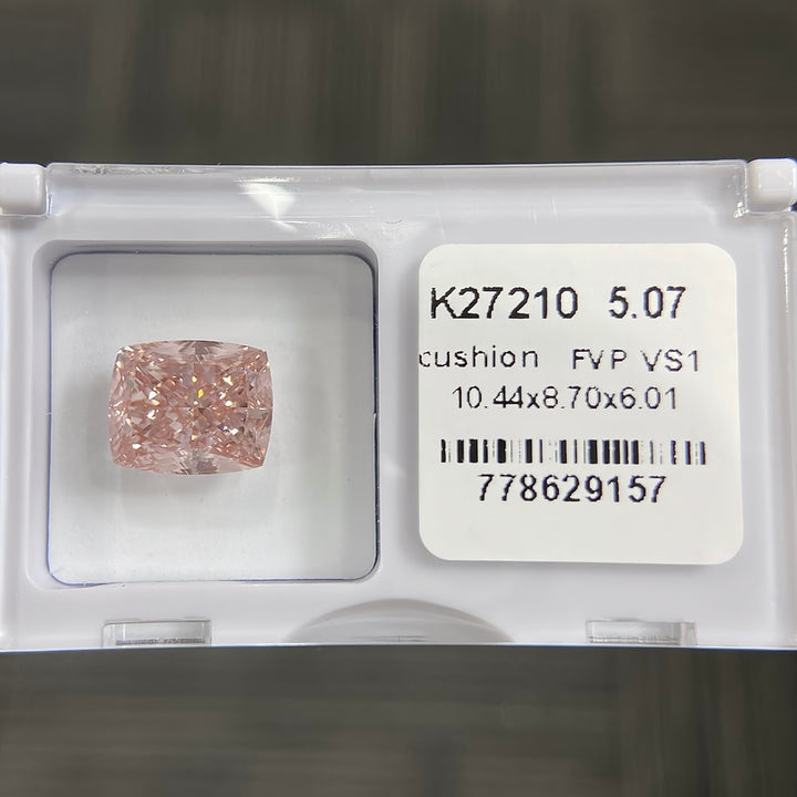 DovEggs 5.07ct cushion fancy vivid pink VS1-LAB GROWN DIAMOND-K27210