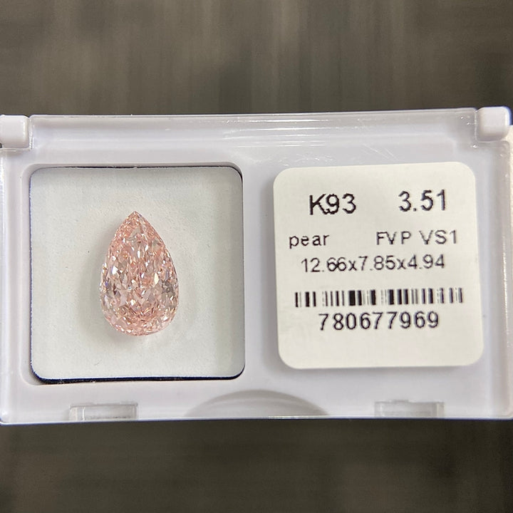 DovEggs 3.51ct pear fancy vivid pink VS1-LAB GROWN DIAMOND-K93
