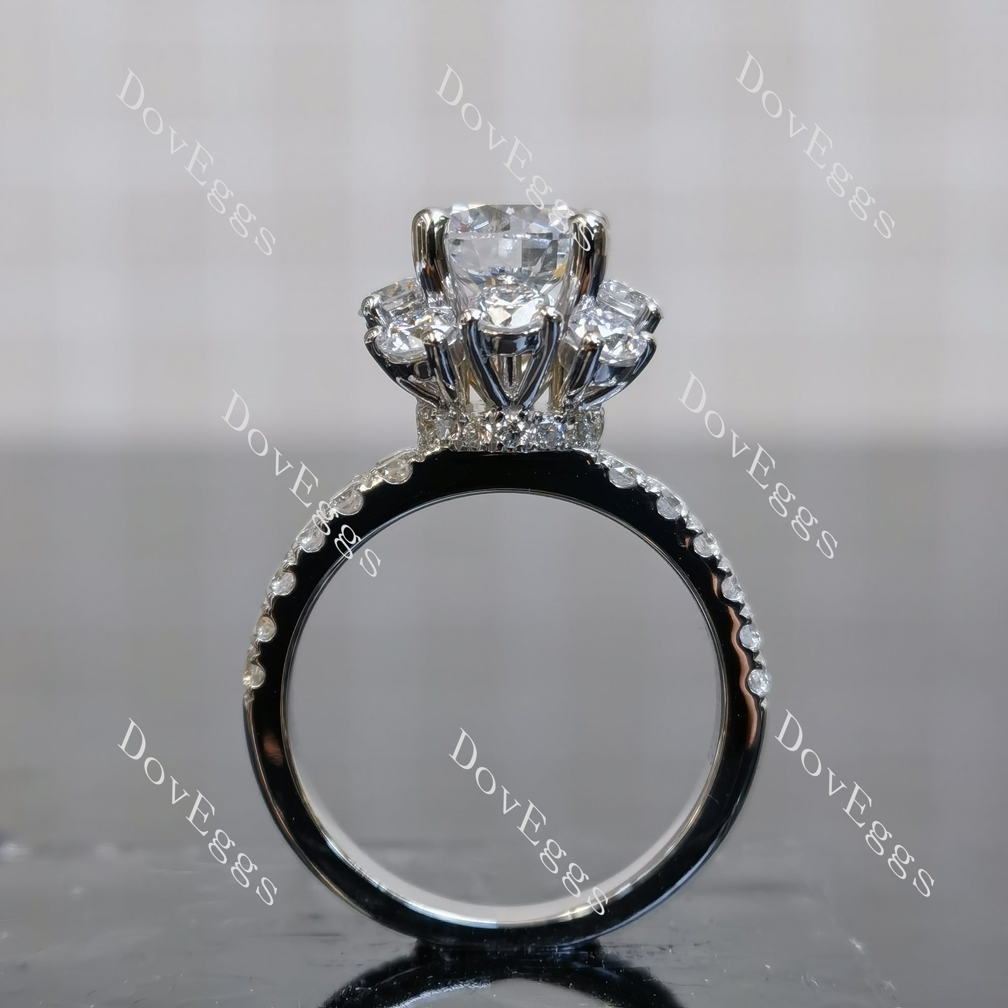 Doveggs Round Floral Halo Half Eternity Lab Grown Diamond Engagement Ring
