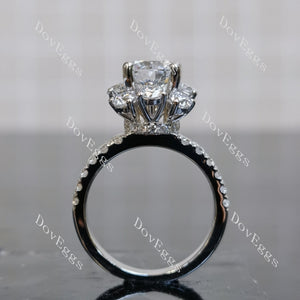 Doveggs Round Floral Halo Half Eternity Lab Grown Diamond Engagement Ring