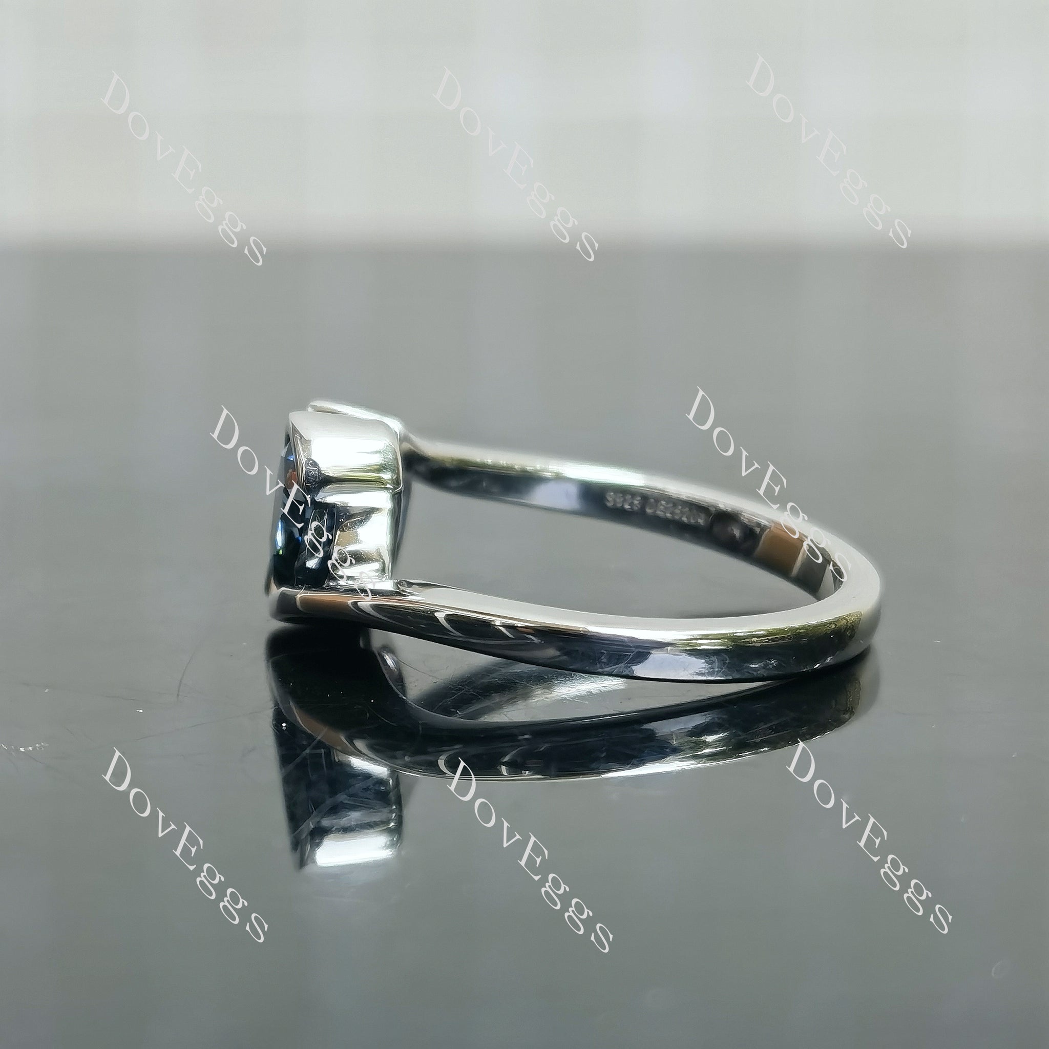 Doveggs pear bezel two stones twilight blue moissanite & colored gem moissanite engagement ring