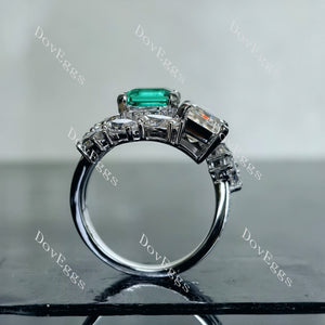 The Kennedy emerald asscher two stones moissanite and colored gem engagement ring