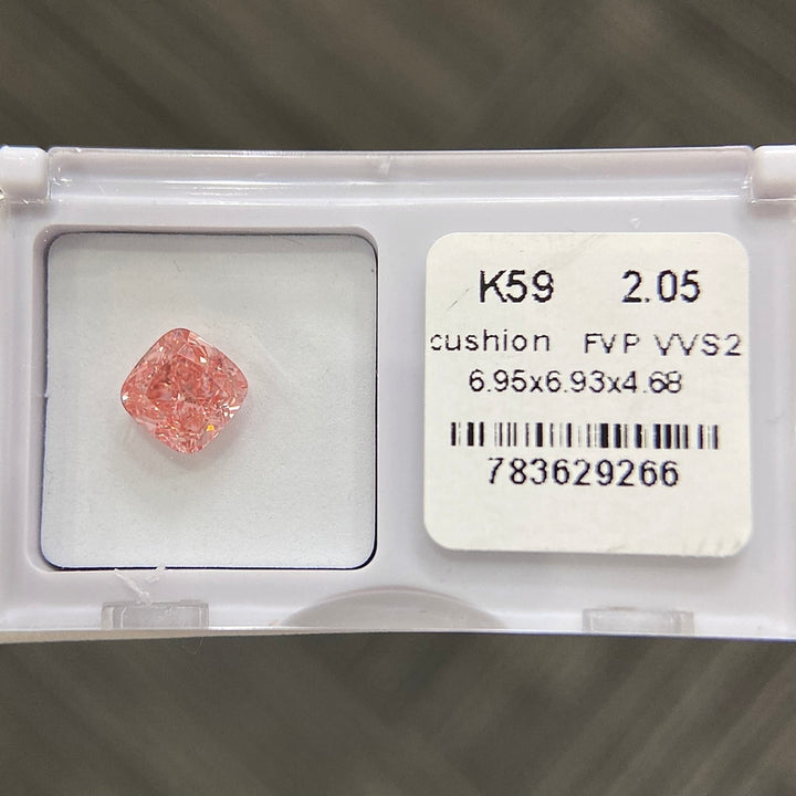 DovEggs 2.05ct cushion fancy vivid pink VVS2-LAB GROWN DIAMOND-K59