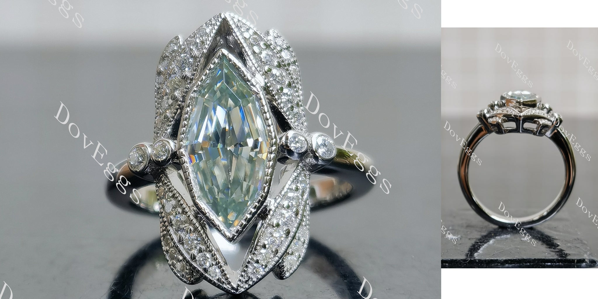 Doveggs 2ct Marquise Accident Color Light Blue Moissanite Stones Sterling Silver Ring
