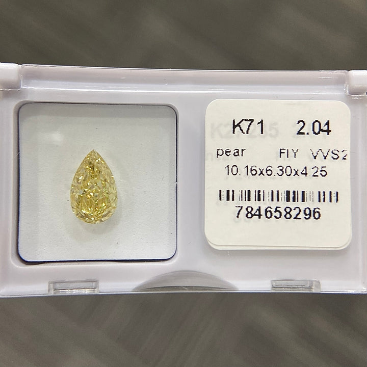 DovEggs 2.04ct pear fancy intense yellow VVS2-LAB GROWN DIAMOND-K71
