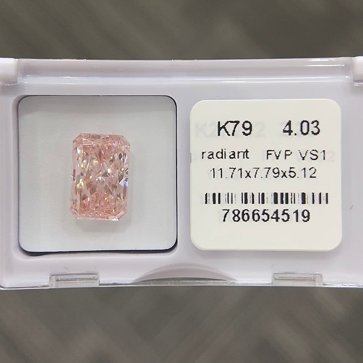 DovEggs 4.03ct radiant fancy vivid pink VS1-LAB GROWN DIAMOND-K79