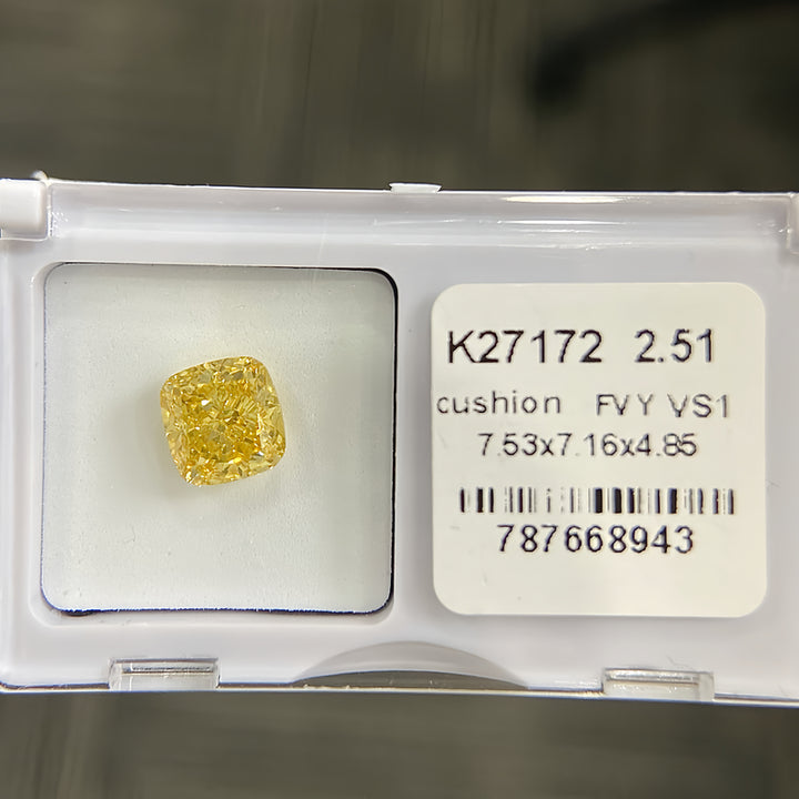 DovEggs 2.51ct cushion fancy vivid yellow VS1-LAB GROWN DIAMOND-K27172