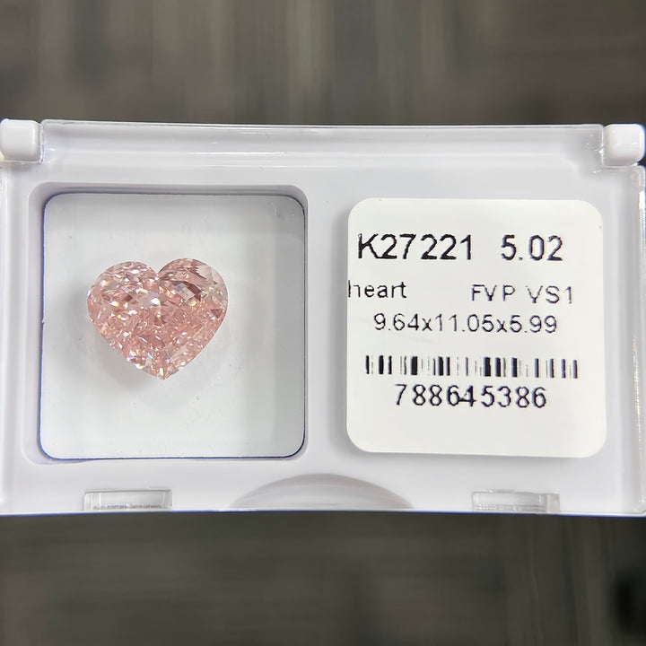 DovEggs 5.02ct heart fancy vivid pink VS1-LAB GROWN DIAMOND-K27221