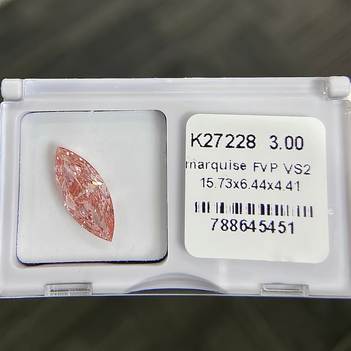 DovEggs 3.00ct marquise fancy vivid pink VS2-LAB GROWN DIAMOND-K27228