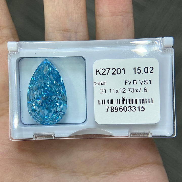 DovEggs 15.02ct pear fancy vivid blue VS1-LAB GROWN DIAMOND-K27201