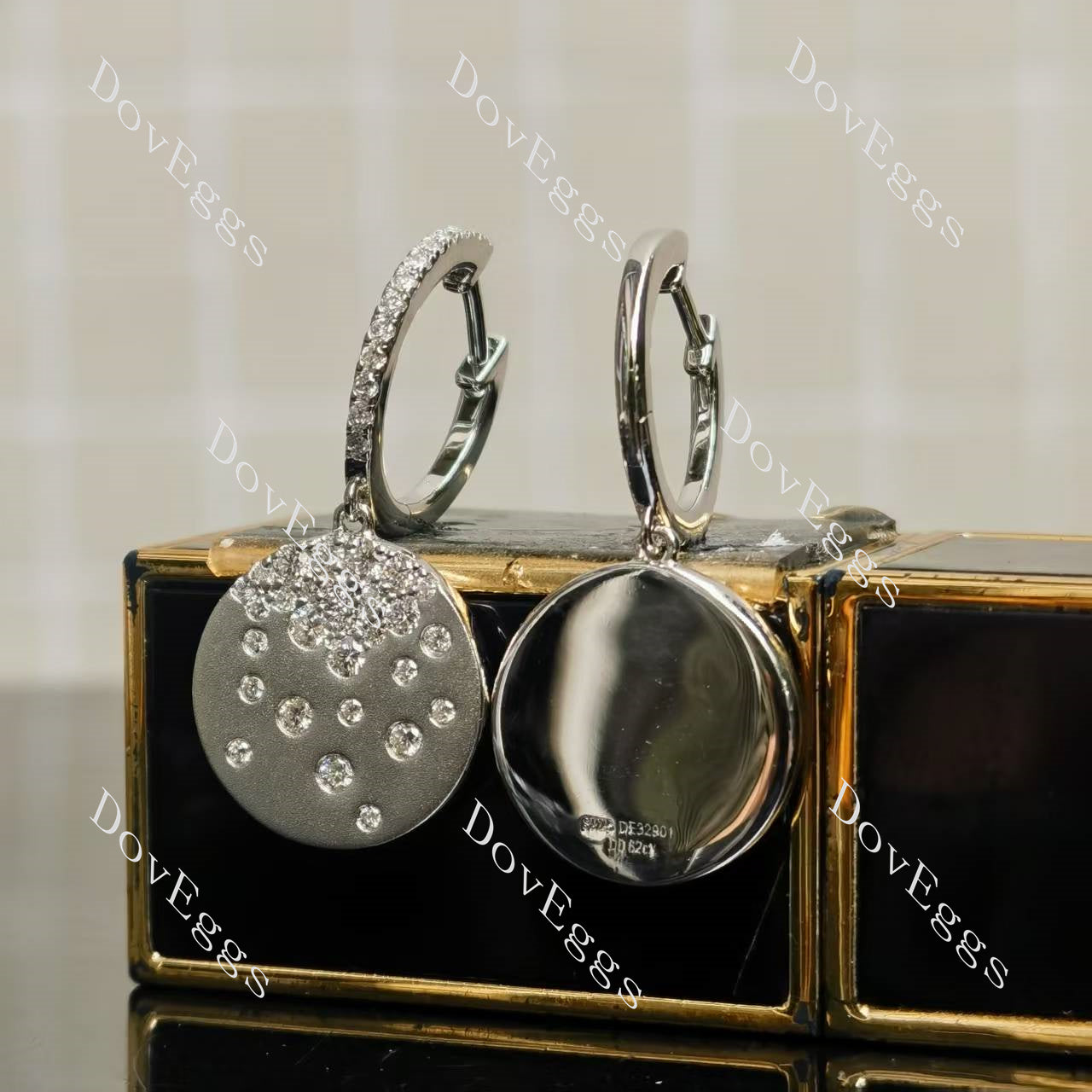 Round pave multicolor art deco moissanite/labgrown diamond/colored gem dangle earrings| Doveggs