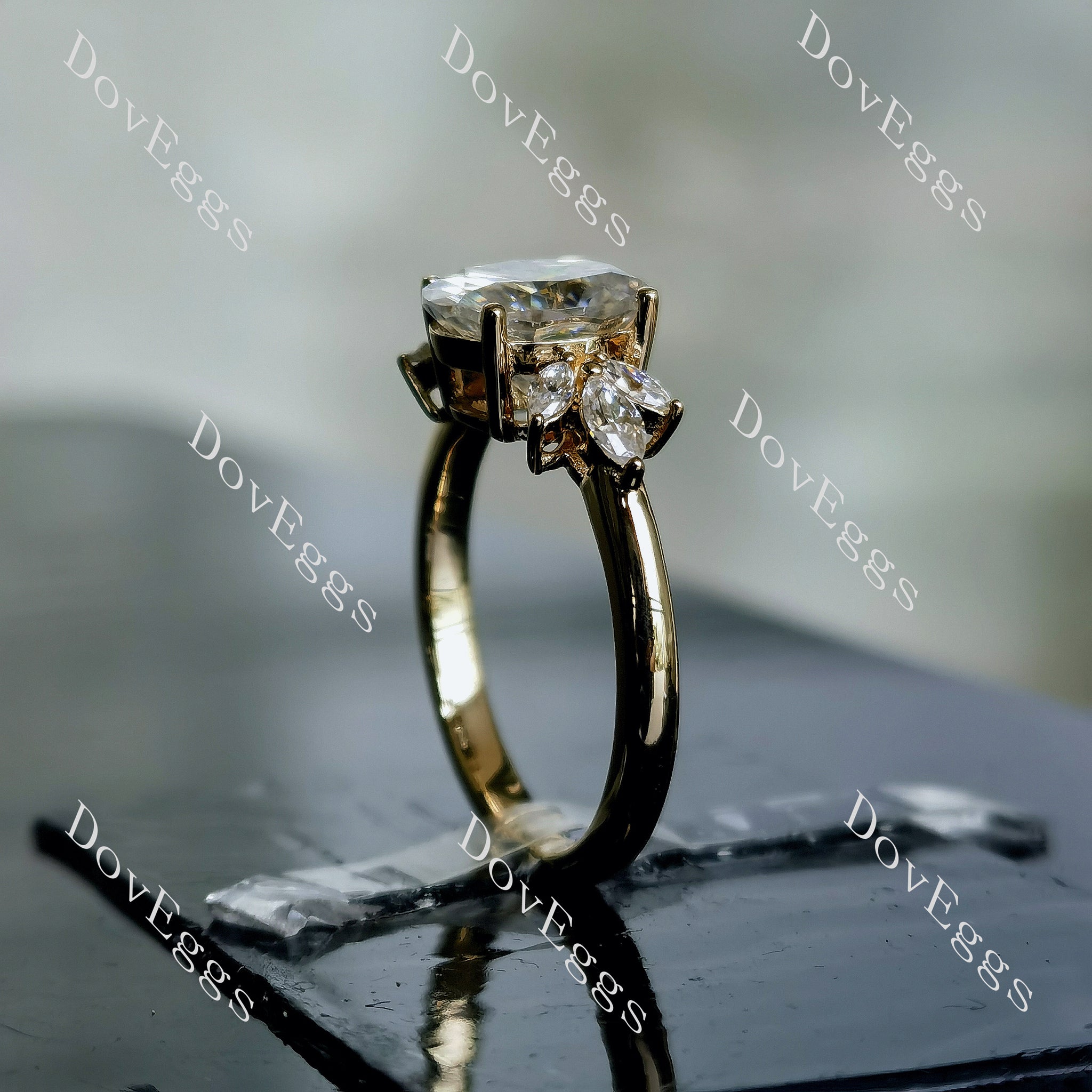 Doveggs oval floral side stones moissanite engagement ring