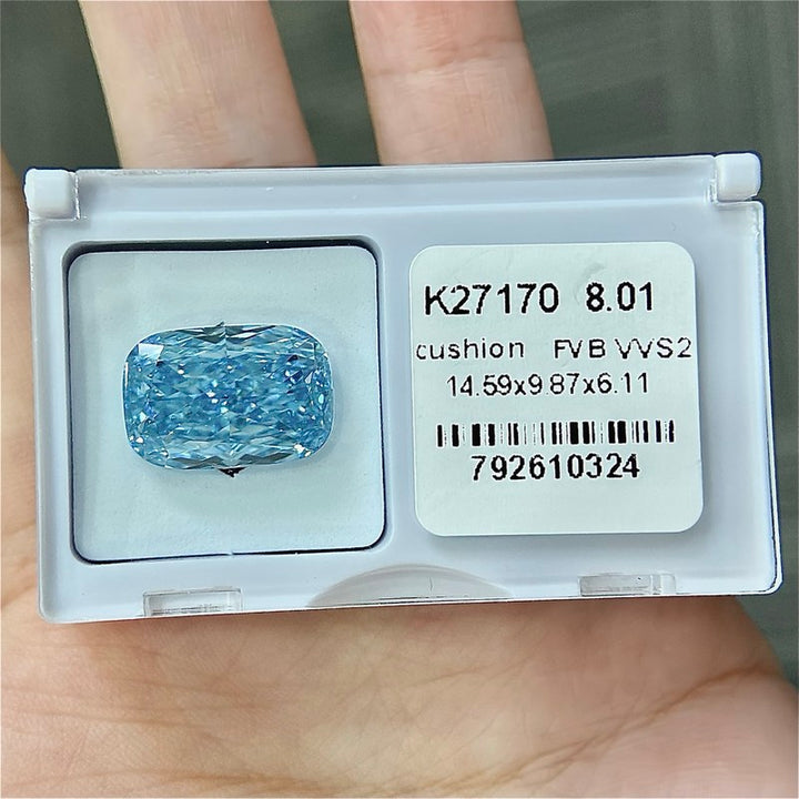 DovEggs 8.01ct cushion fancy vivid blue VVS2-LAB GROWN DIAMOND-K27170