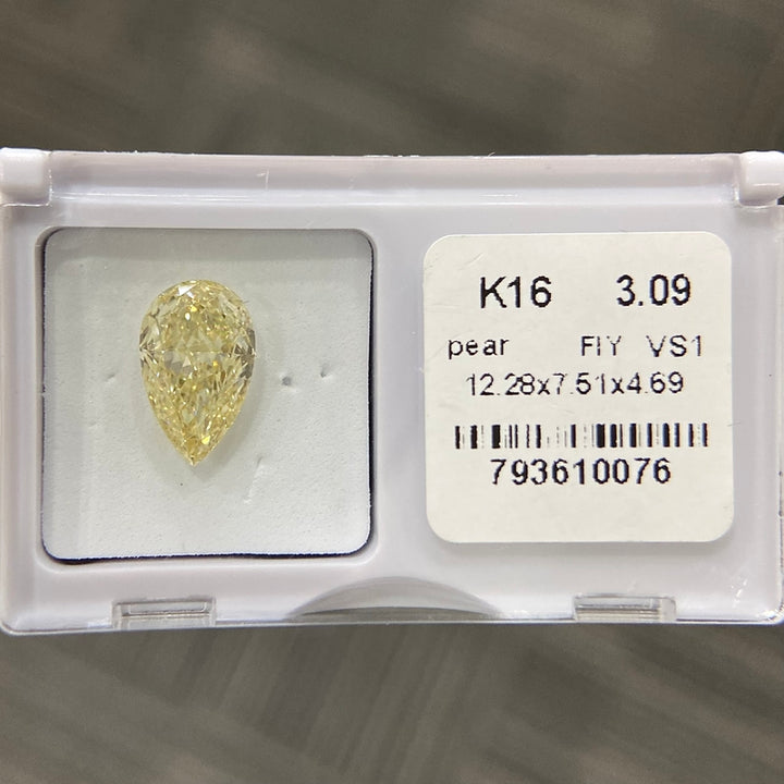 DovEggs 3.09ct pear fancy intense yellow VS1-LAB GROWN DIAMOND-K16