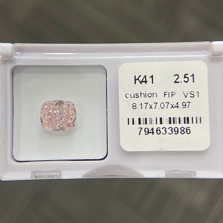 DovEggs 2.51ct cushion fancy intense pink VS1-LAB GROWN DIAMOND-K41