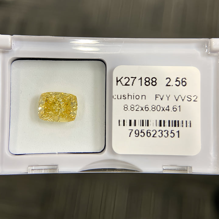 DovEggs 2.56ct cushion fancy vivid yellow VVS2-LAB GROWN DIAMOND-K27188