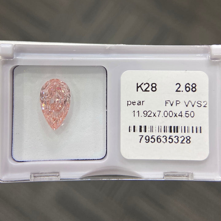 DovEggs 2.68ct pear fancy vivid pink VVS2-LAB GROWN DIAMOND-K28