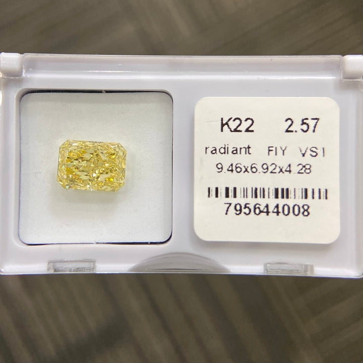 DovEggs 2.57ct radiant fancy intense yellow VS1-LAB GROWN DIAMOND-K22