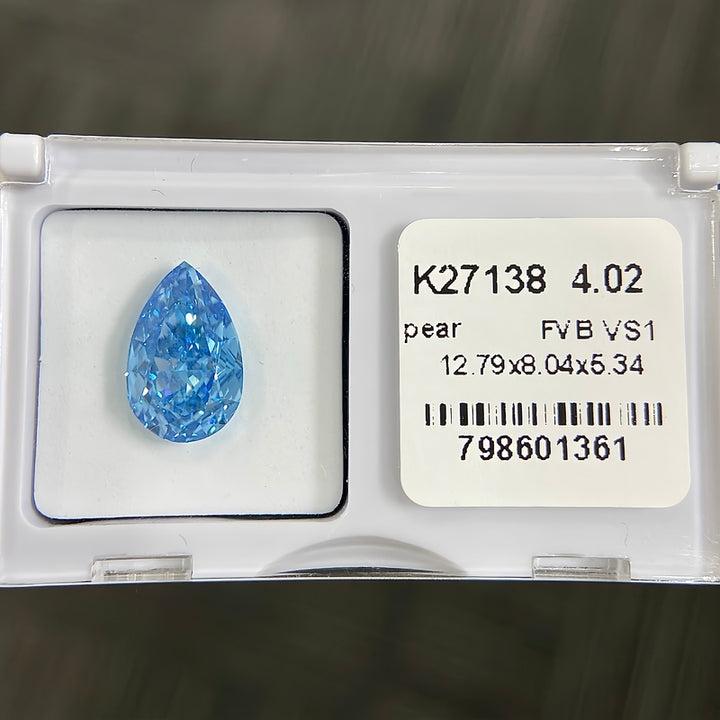 DovEggs 4.02ct pear fancy vivid blue VS1-LAB GROWN DIAMOND-K27138