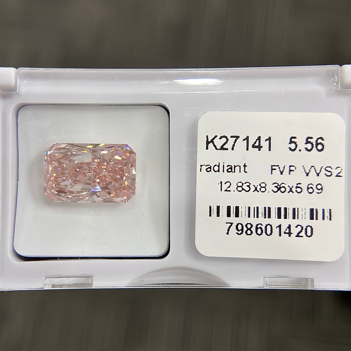 DovEggs 5.56ct radiant fancy vivid pink VVS2-LAB GROWN DIAMOND-K27141