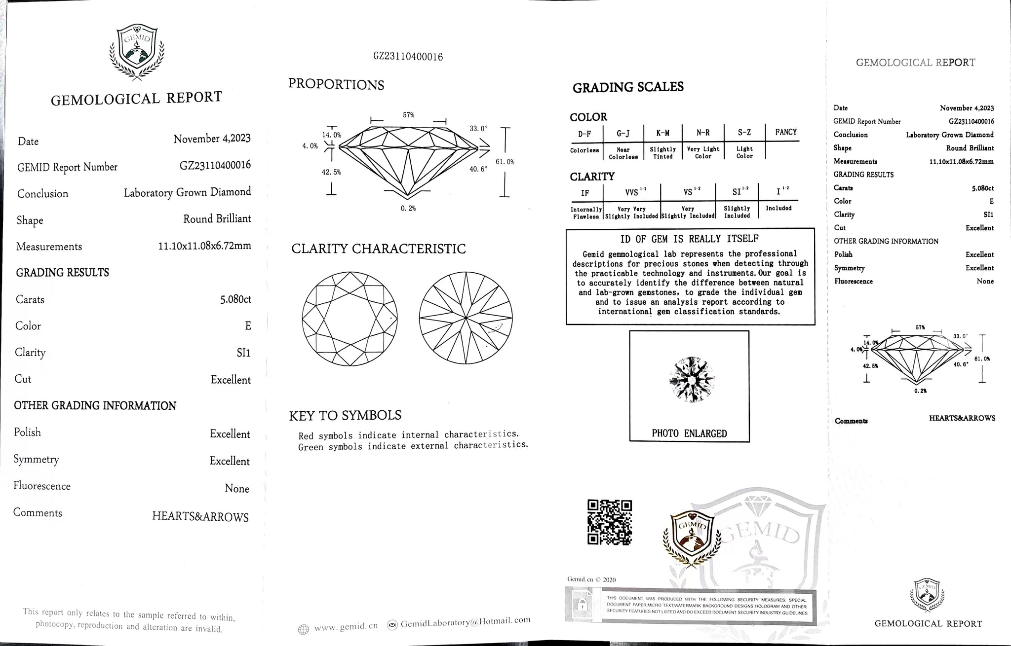 Doveggs 5.08ct round E color SI1 Clarity Excellent cut lab diamond stone(certified)