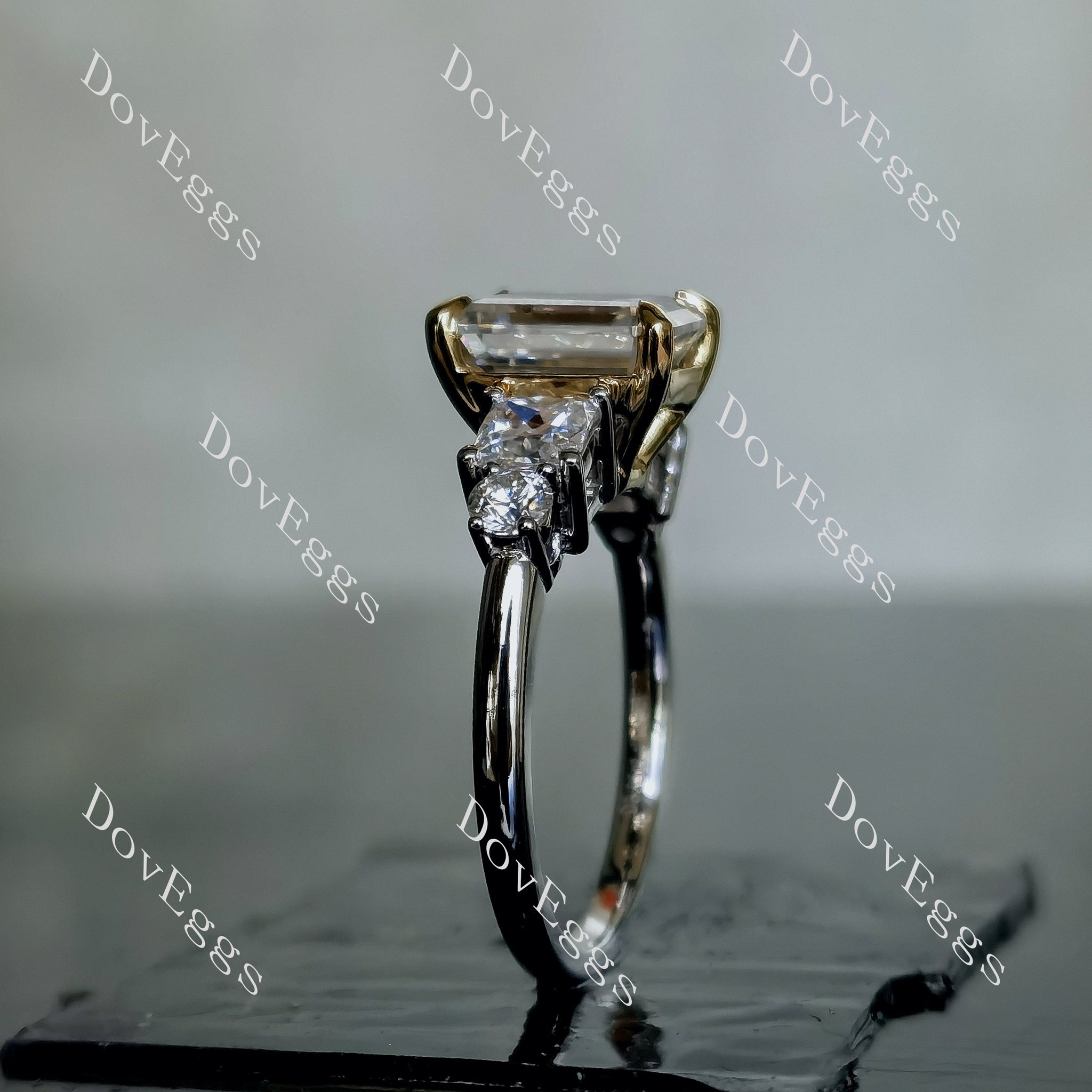 Doveggs emerald side stones moissanite engagement ring