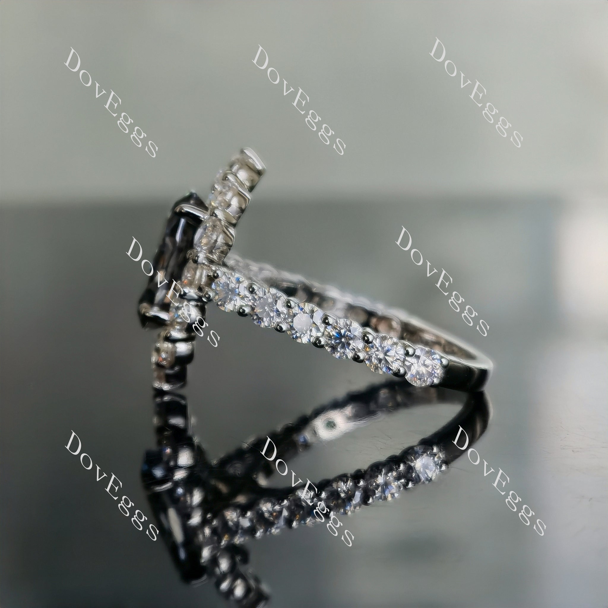 The Julie oval floral stardust grey halo Pave Ring