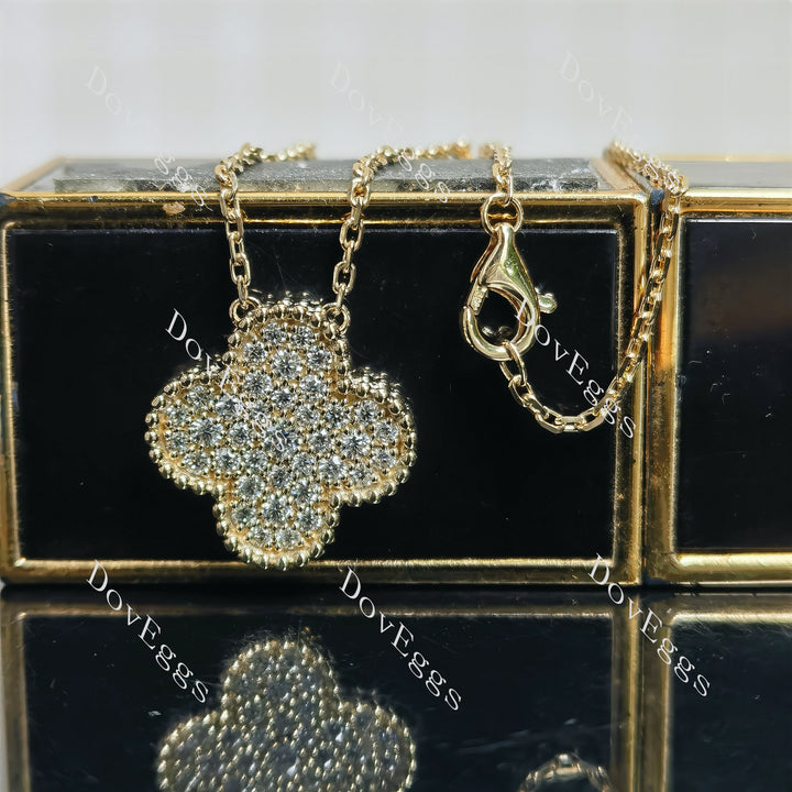Doveggs round pave moissanite/lab grown diamond quatrefoil pendant necklace(with 16'+2 length chain)