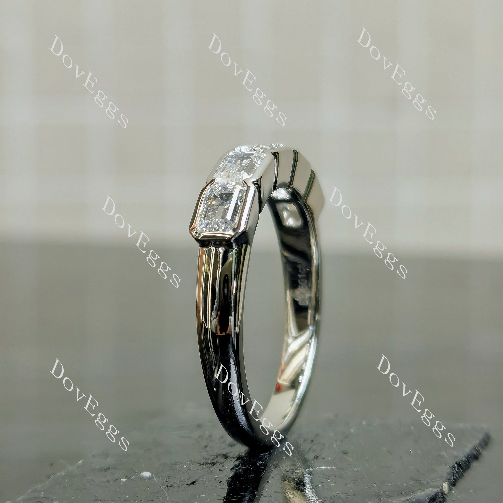 Kat’s Fab Five Emerald Bezel moissanite/lab grown diamond wedding band-2.6mm band width