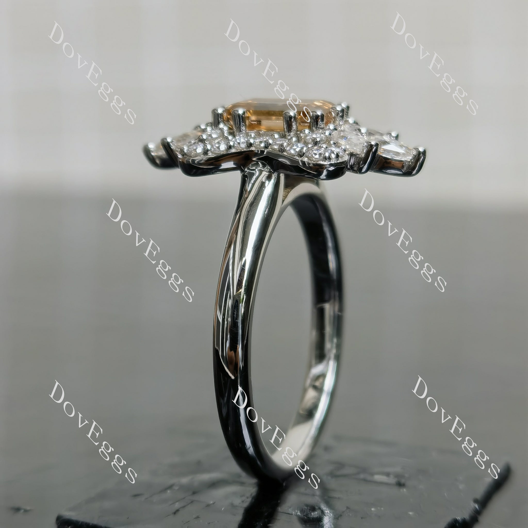(size 9.5) Doveggs sterling silver 2ct Emerald champagne moissanite engagement ring