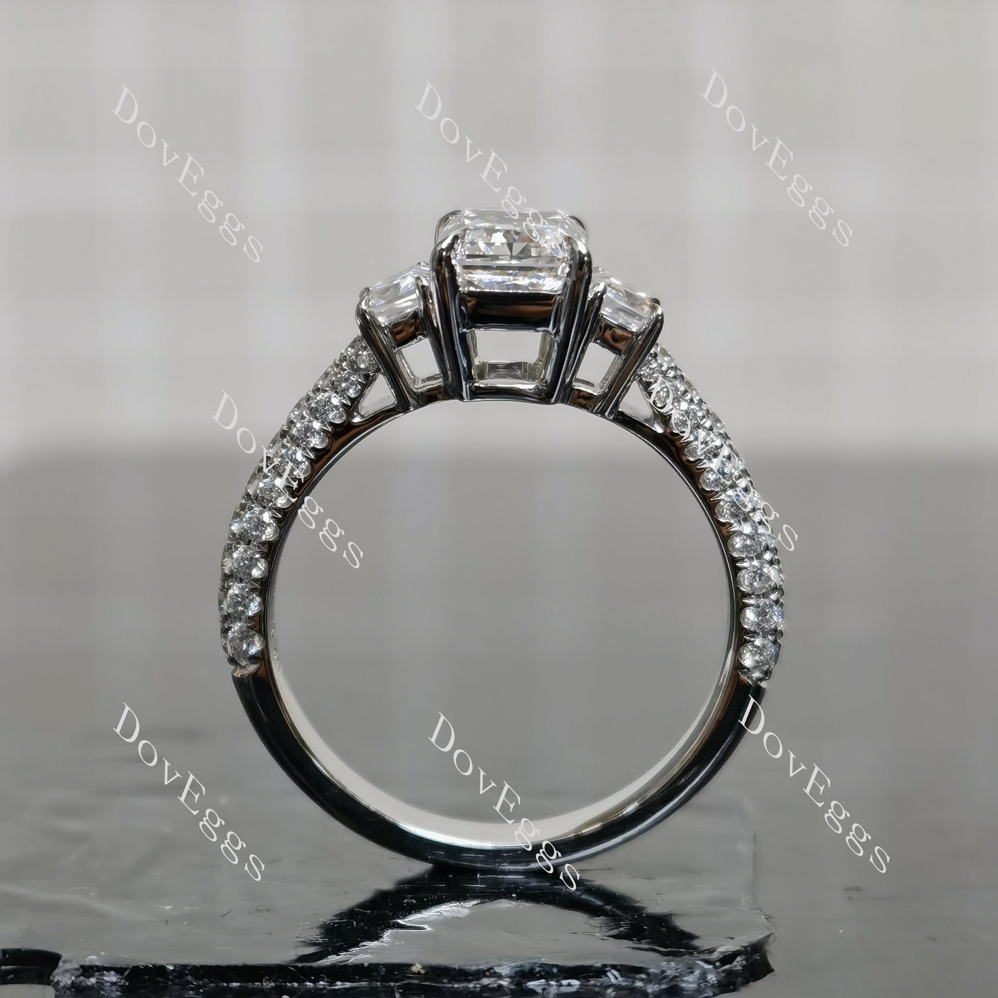 Doveggs Radiant Pave Side Stones Half Eternity Lab Grown Diamond Engagement Ring