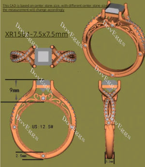 Doveggs half eternity pave split shank engagement ring only semi-mount only(Exclusively to DovEggs Stones)