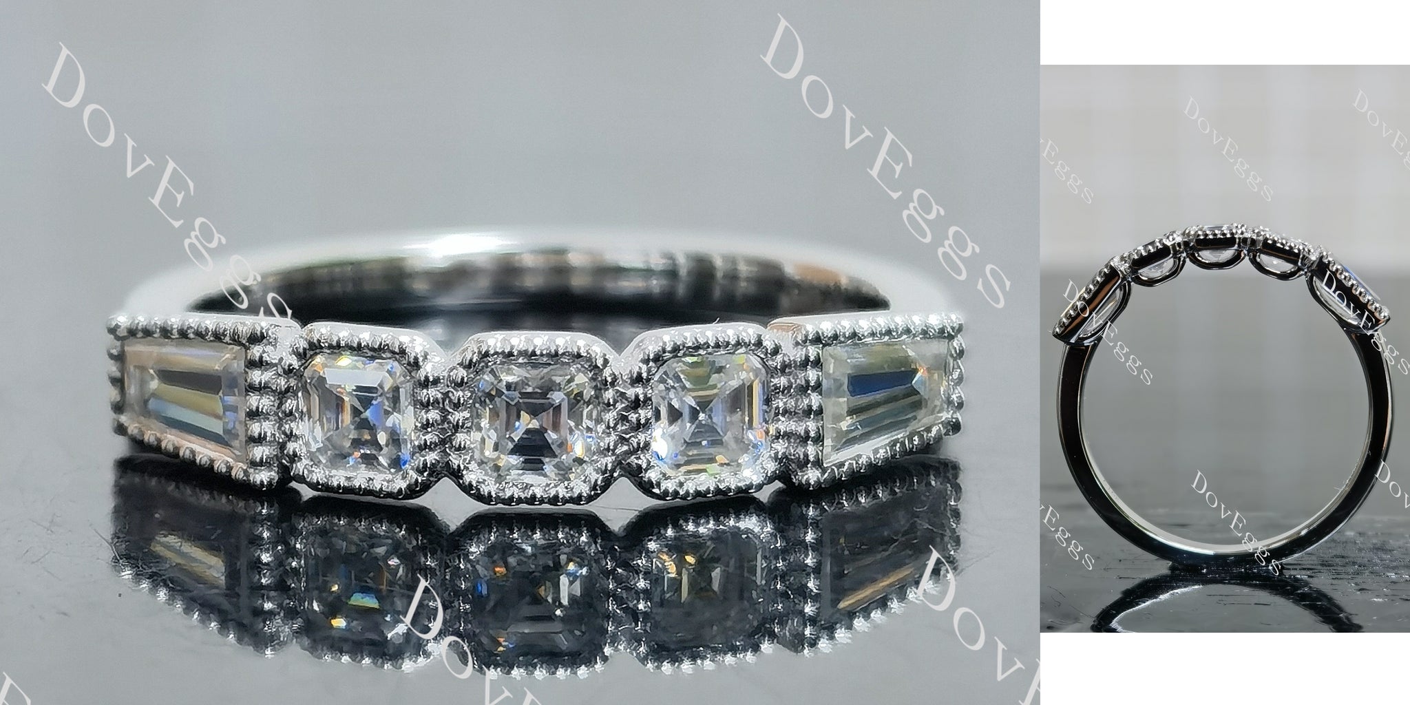 asscher five-stone bezel moissanite wedding band-2.0mm band width
