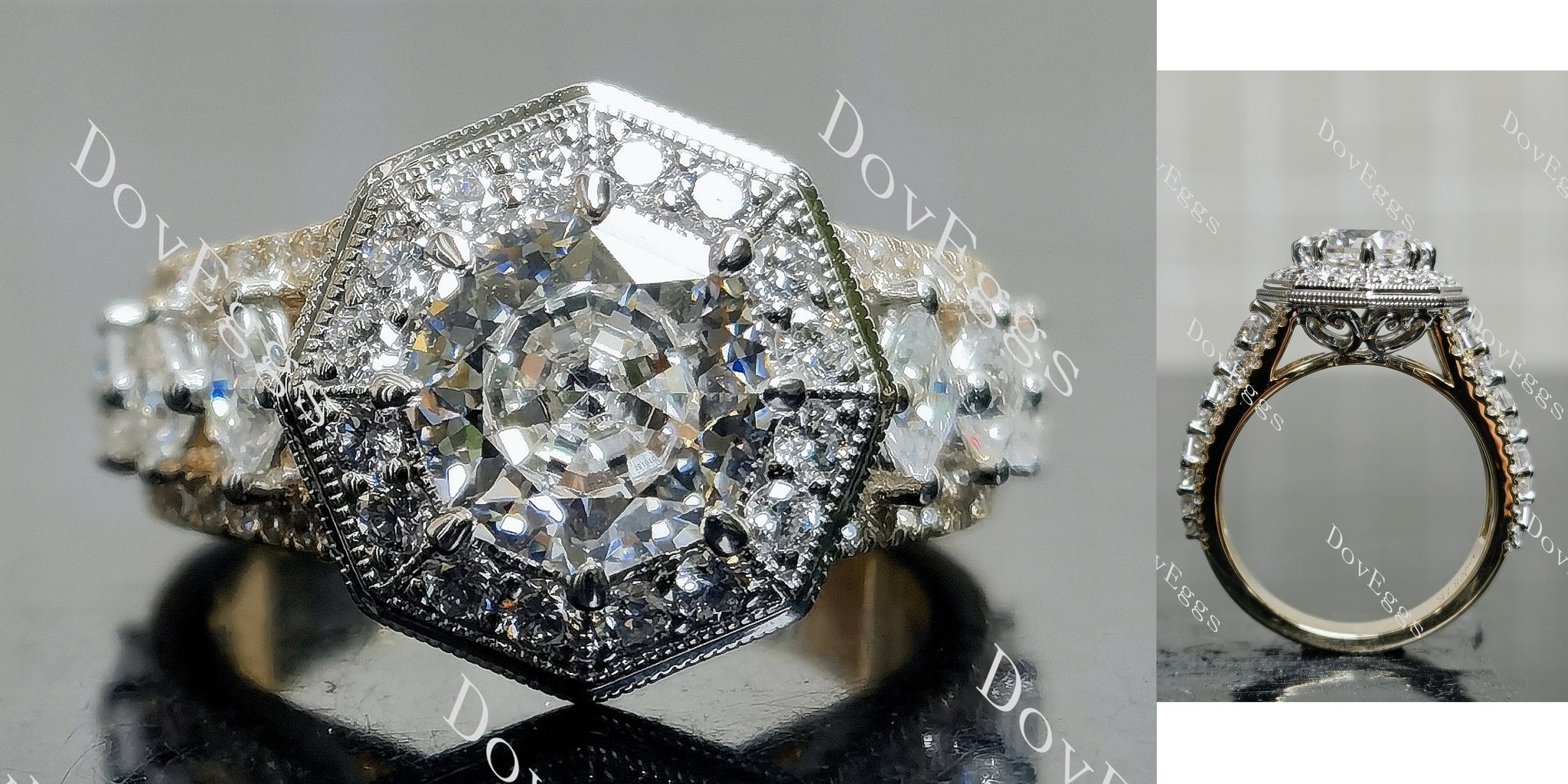 Doveggs octagon halo 3/4 enternity moissanite engagement ring