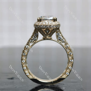 Doveggs Cushion Halo 3/4 Eternity Vintage Lab Grown Diamond Engagement Ring