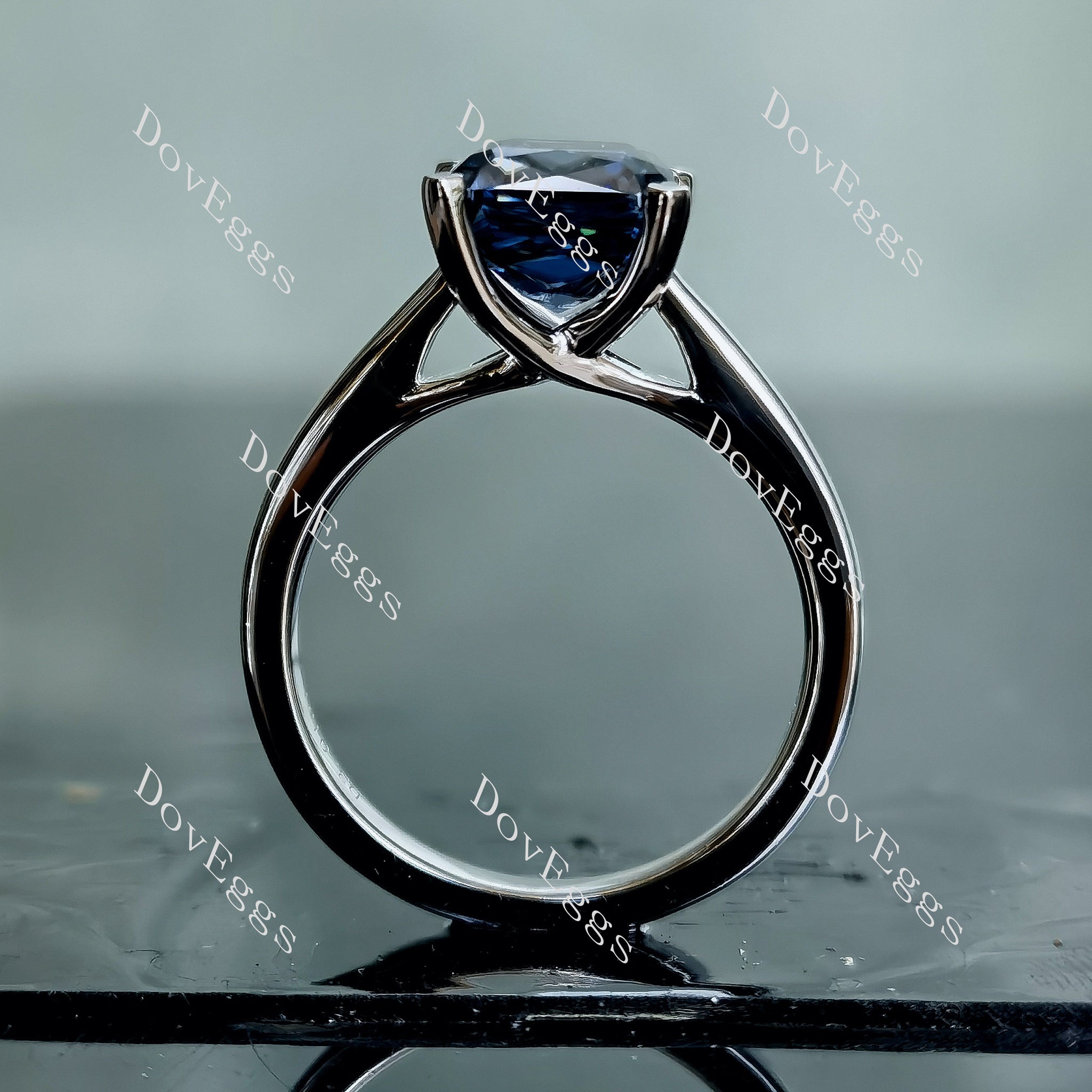 Doveggs criss cut solitaire twilight blue moissanite engagement ring