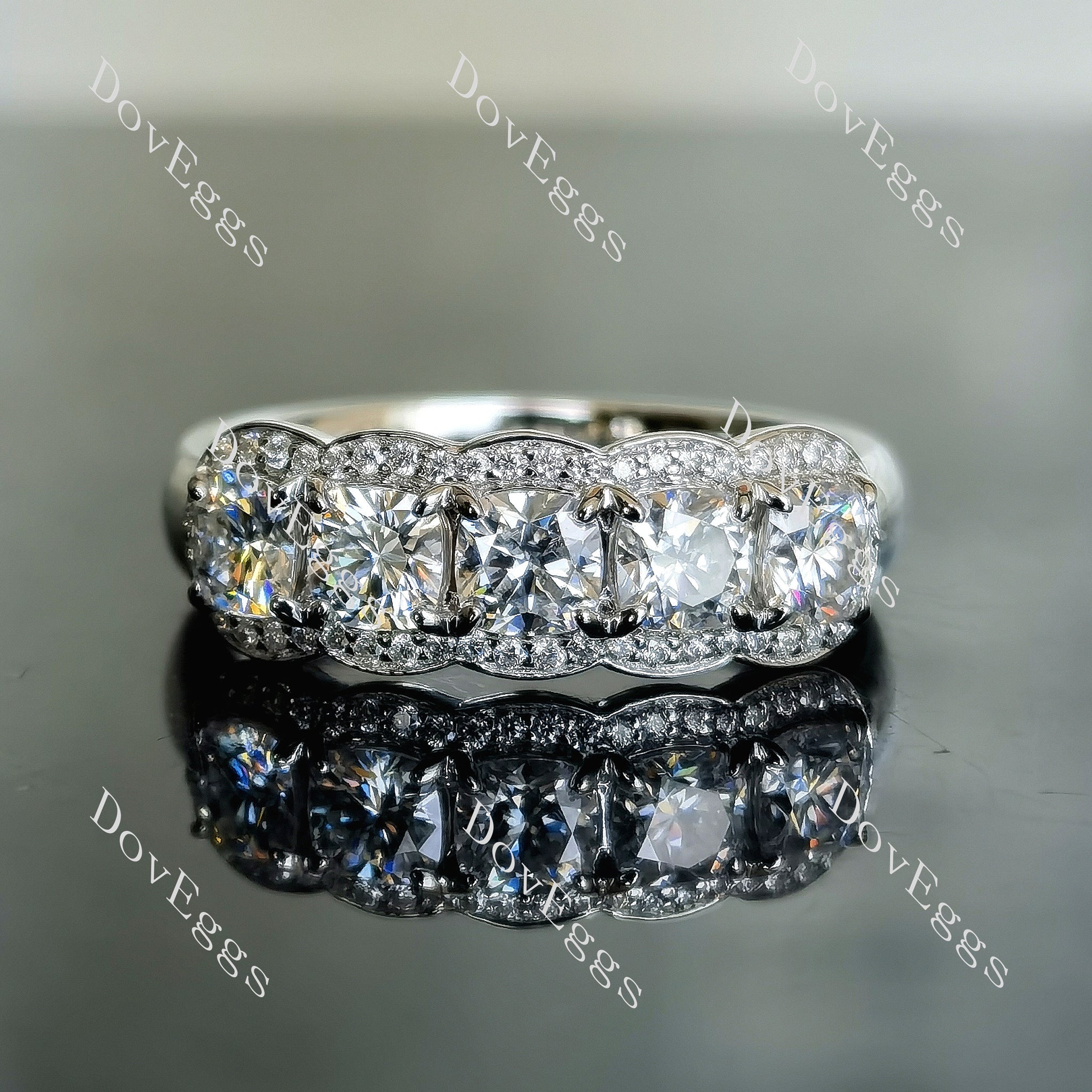 Doveggs five stones cushion/princess moissanite/Lab grown diamond wedding band-4.0mm band width