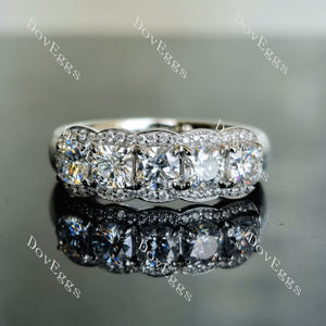 Doveggs five stones cushion/princess moissanite/Lab grown diamond wedding band-4.0mm band width