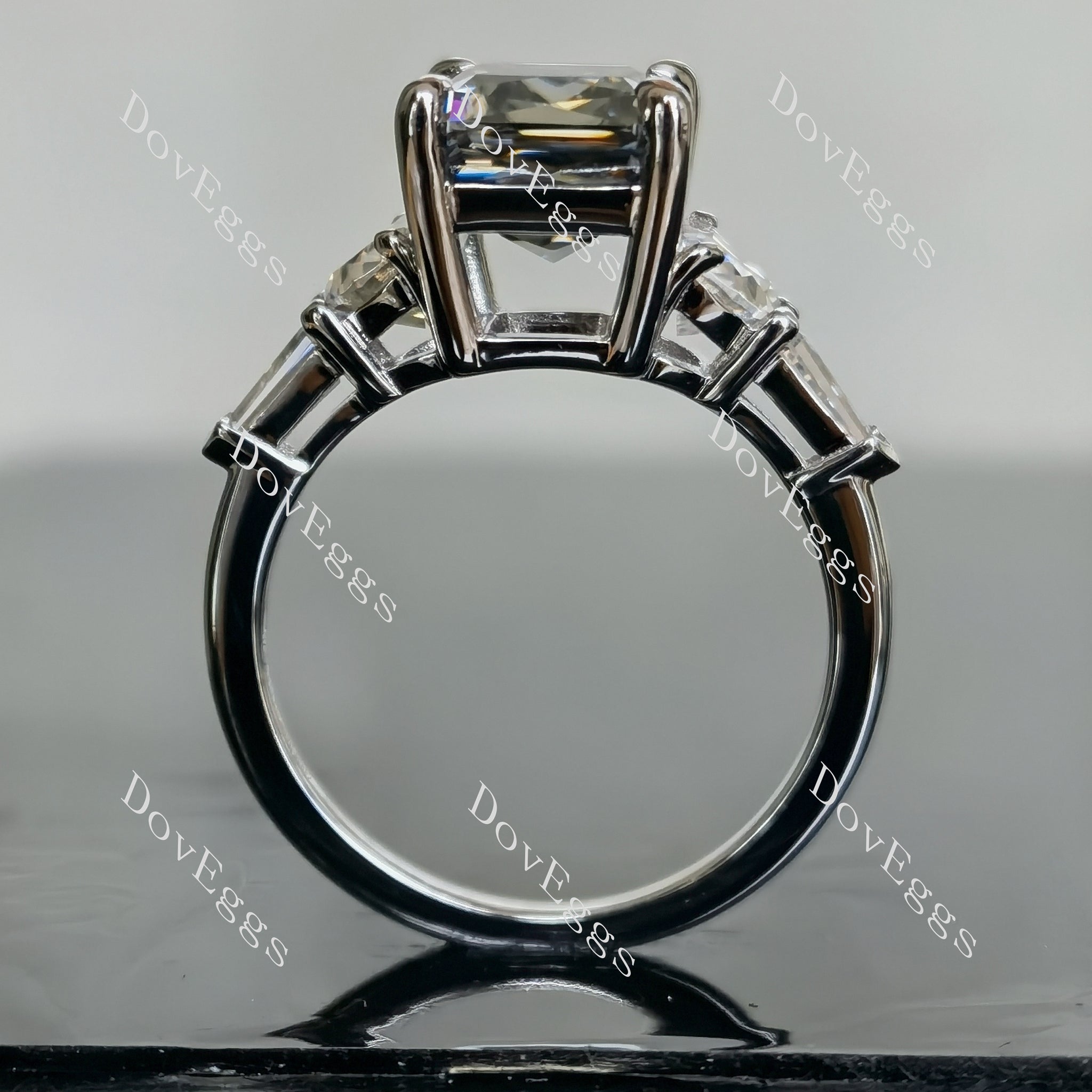 Doveggs criss cut side stones stardust grey moissanite engagement ring