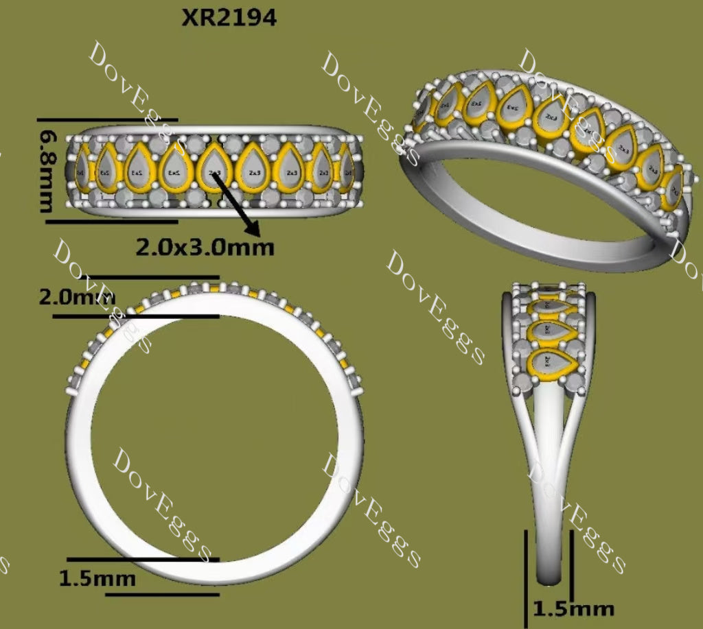 Doveggs pear round bezel pave moissanite/lab grown diamond wedding band-6.8mm band width