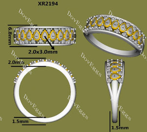 Doveggs pear round bezel pave moissanite/lab grown diamond wedding band-6.8mm band width
