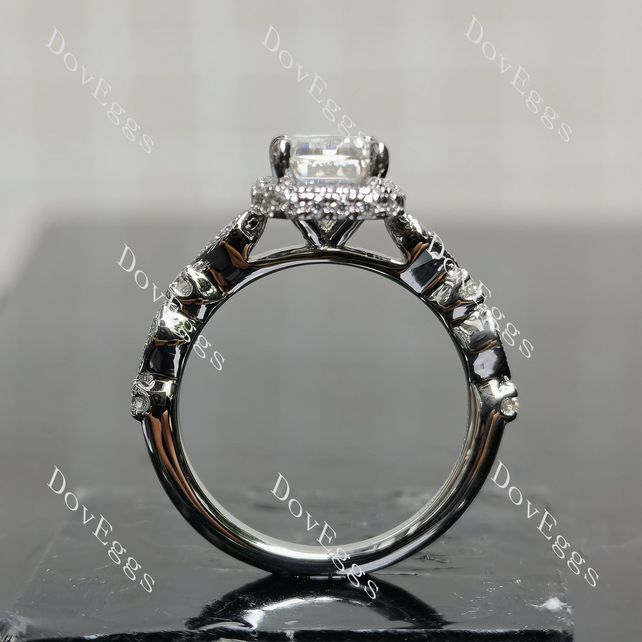 (size 5.5-6.5)Doveggs sterling silver 2ct Emerald moissanite engagement ring