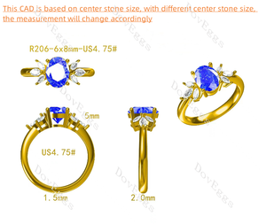 Doveggs oval floral side stones moissanite engagement ring