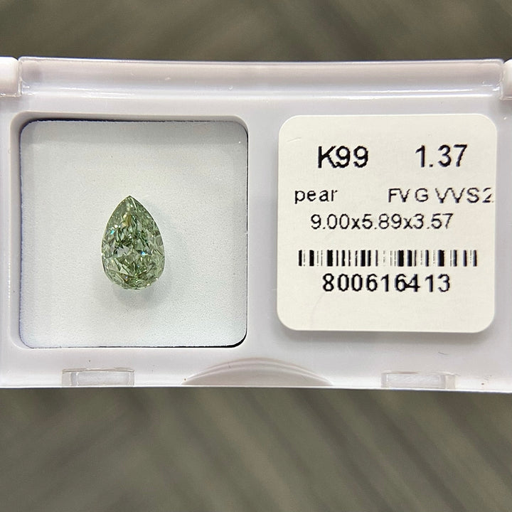 DovEggs 1.37ct pear fancy vivid green VVS2-LAB GROWN DIAMOND-K99