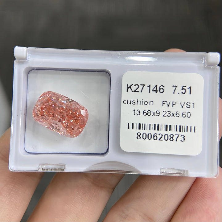 DovEggs 7.51ct cushion fancy vivid pink VS1-LAB GROWN DIAMOND-K27146