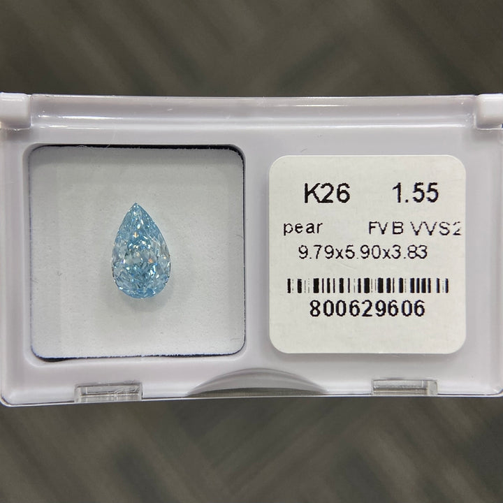 DovEggs 1.55ct pear fancy vivid blue VVS2-LAB GROWN DIAMOND-K26